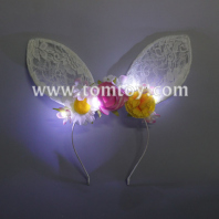 led bunny ears headband with flowers tm03196